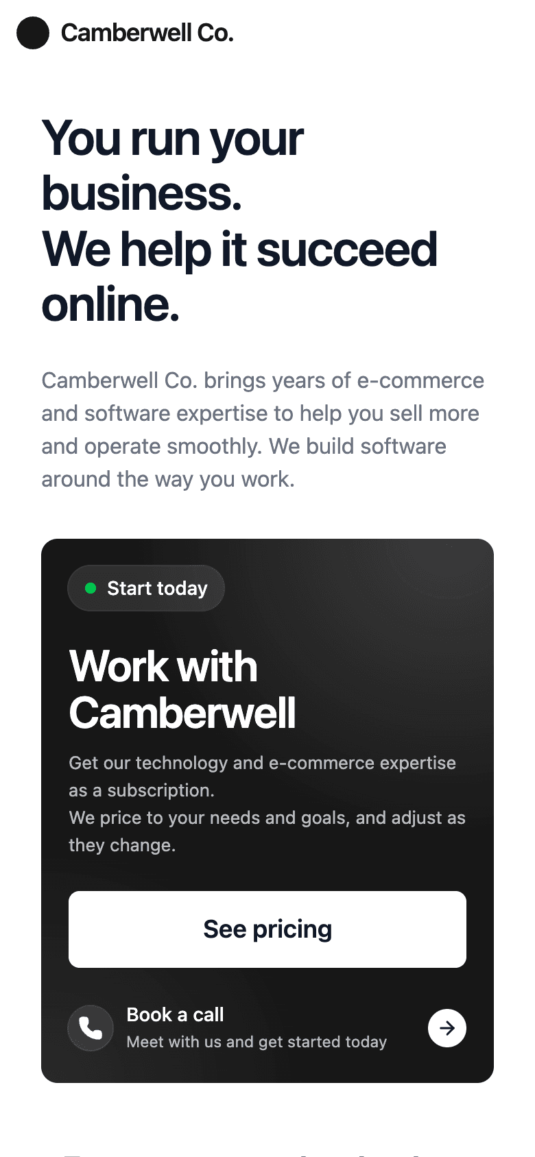 Screenshot of the camberwellcompany.com website