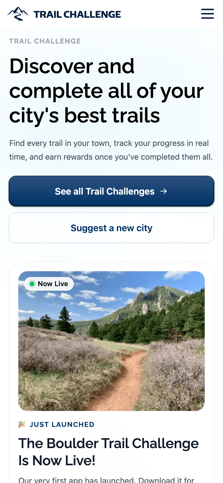 Screenshot of the trailchallenge.com website